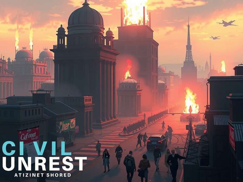 Conceptual image showing overlapping spheres of gaming, aviation, and political unrest