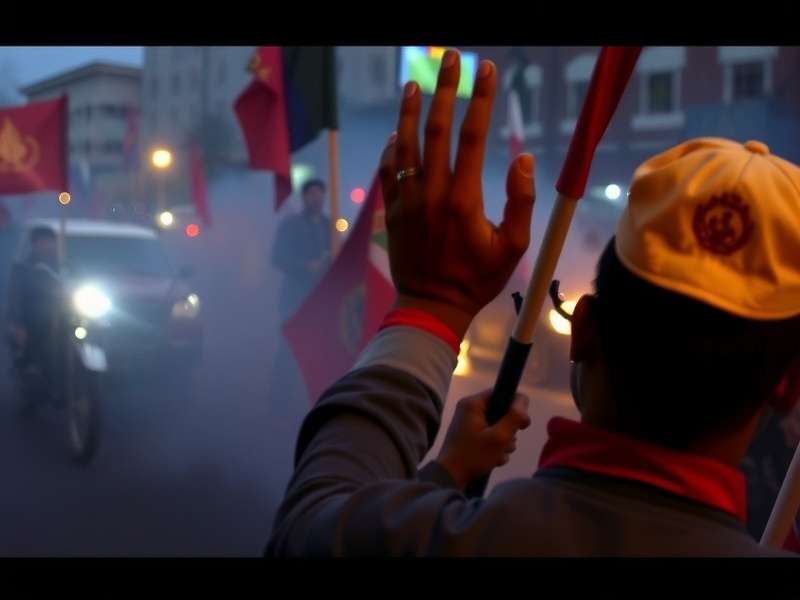Nepal protest scene showing crowds and banners