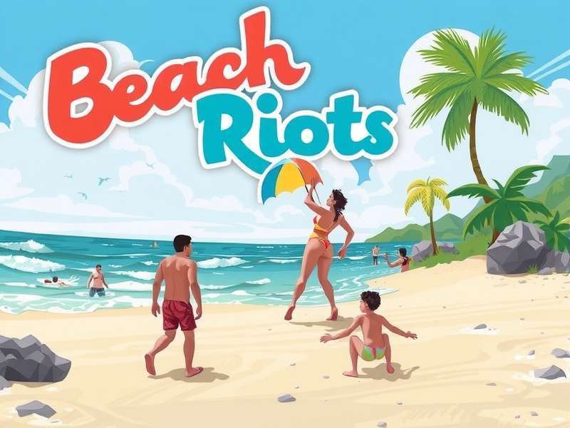 Dynamic scene from the Beach Riots event in Unrest showing conflict on a tropical shoreline