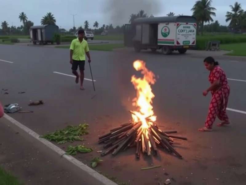 Odisha unrest scene showing tribal protest and village aftermath