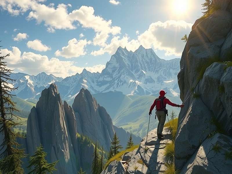 Unrestricted Climb — vertical ascent gameplay scene with mountain peak and player character
