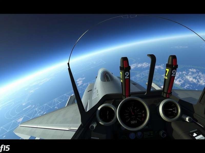 F15 Eagle cockpit instrument panel with afterburner glow at dusk